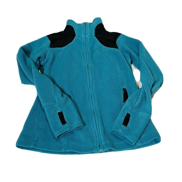 Columbia Womens Fleece Jacket Women’s Small Turquoise Zip Up Thumb Holes - Picture 7 of 9